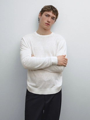 CREAM|0972/376 - Massimo Dutti Легкий вязаный свитер из 100% льна
