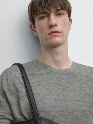 ANTHRACITE GREY|0977/376 - Massimo Dutti Трикотажная футболка из 100% льна