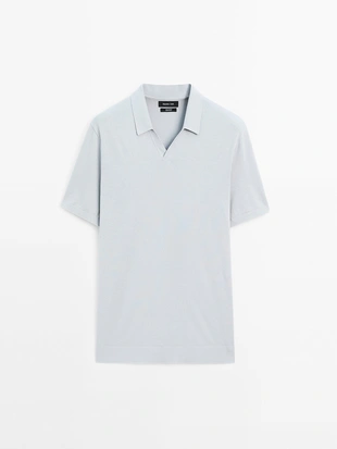 Хлопчатобумажная трикотажная рубашка поло с V-образным вырезом- Заказать в России