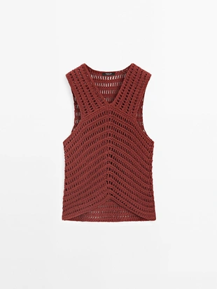 Купить Massimo Dutti Ажурный вязаный топ крючком