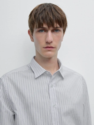 WHITE|0138/739 - Massimo Dutti Рубашка в двойную полоску из хлопчатобумажной смеси