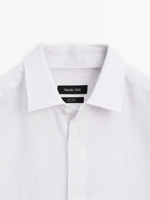 Рубашка в полоску обычного покроя из 100% льна- Заказать в России