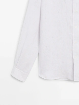 Рубашка в полоску обычного покроя из 100% льна- Заказать в России