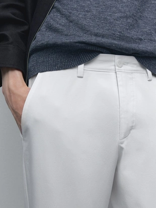 WHITE|0009/004 - Massimo Dutti Облегающие брюки из холщовой хлопчатобумажной смеси