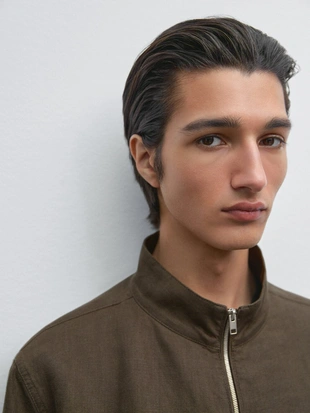 DARK KHAKI|3492/521 - Massimo Dutti Куртка-бомбер из 100% льна