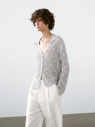 Купить Massimo Dutti Кардиган-водолазка из ажурного трикотажа