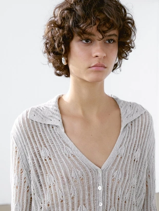 STONE|5786/725 - Massimo Dutti Кардиган-водолазка из ажурного трикотажа
