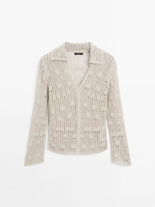 Кардиган-водолазка из ажурного трикотажа- Заказать в России