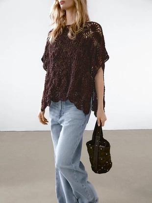 AUBERGINE|5769/721 - Massimo Dutti Ажурная накидка, связанная крючком
