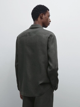 DARK GREEN|0179/719 - Massimo Dutti Верхняя рубашка из 100% льна
