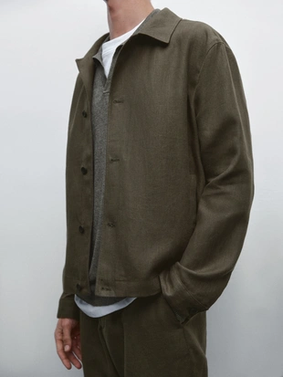 Khaki|2021/262 - Massimo Dutti Верхняя рубашка из 100% льна