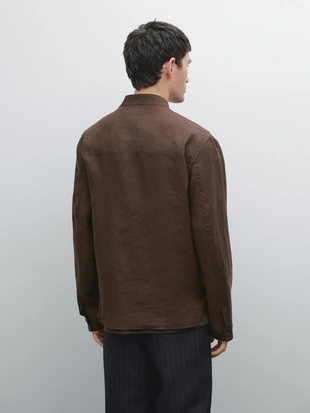 BURGUNDY|3488/520 - Massimo Dutti Верхняя рубашка с воротником-стойкой из 100% льна.