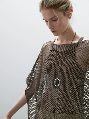 BROWN|5763/715 - Massimo Dutti Короткая ажурная вязаная накидка