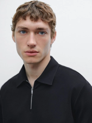 NAVY BLUE|0756/242 - Massimo Dutti Рубашка поло с коротким рукавом из 100% хлопка