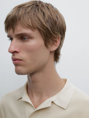 Beige|0978/388 - Massimo Dutti Вязаный хлопчатобумажный свитер поло