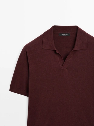 Купить Massimo Dutti Трикотажная рубашка-поло с V-образным вырезом из льна