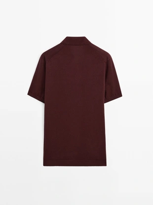 MAROON|0904/203 - Massimo Dutti Трикотажная рубашка-поло с V-образным вырезом из льна