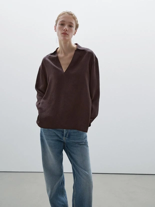 Струящаяся рубашка с длинным рукавом и разрезами- Заказать в России