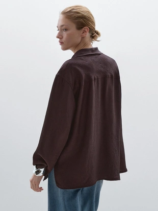 Струящаяся рубашка с длинным рукавом и разрезами- Заказать в России