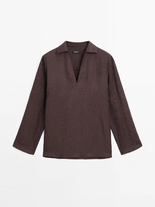 Струящаяся рубашка с длинным рукавом и разрезами- Заказать в России