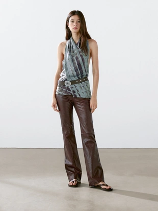 Купить Massimo Dutti Кожаные брюки прямого кроя