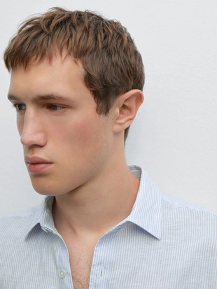 Рубашка из льна в полоску- Заказать в России