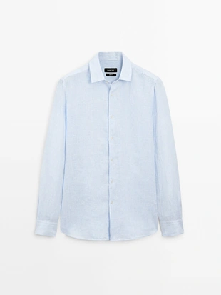 Рубашка из льна в полоску- Заказать в России