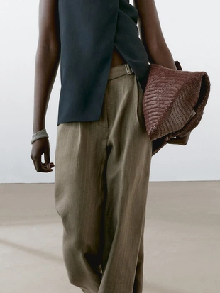 Брюки из 100% льна в полоску с застежкой-поясом- Заказать в России