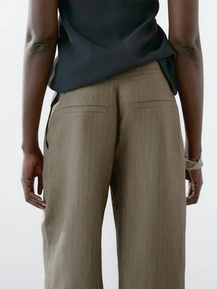 Брюки из 100% льна в полоску с застежкой-поясом- Заказать в России