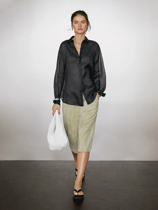 Прозрачная рубашка из легкого 100% рами- Заказать в России