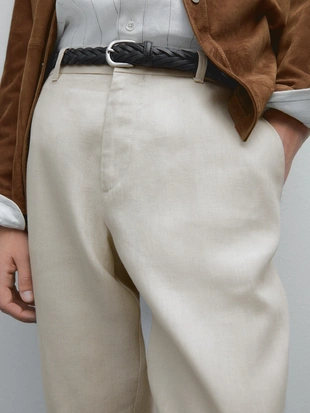 Брюки укороченного кроя из 100% льна- Заказать в России