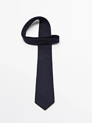 NAVY BLUE|1241/552 - Massimo Dutti Галстук из 100% шелка с микротекстурой