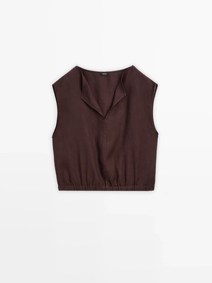 Блузка из льна с эластичным низом- Заказать в России