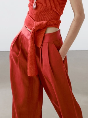 ORANGE|5023/983 - Massimo Dutti Широкие брюки с линиями стрелок