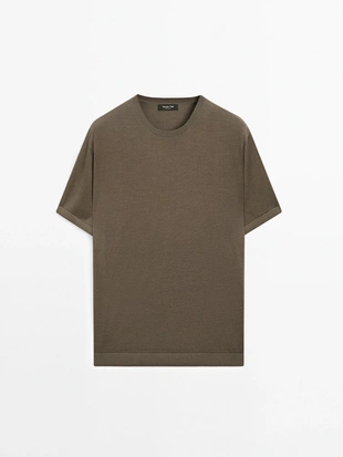 Купить Massimo Dutti Вязаная футболка из шерстяной смеси с коротким рукавом