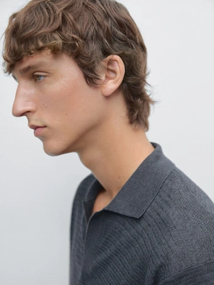 NAVY BLUE|0999/203 - Massimo Dutti Поло из льна и хлопка