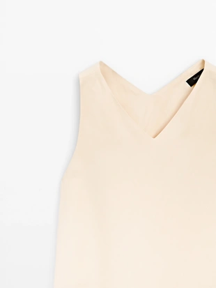 PALE YELLOW|6613/530 - Massimo Dutti Длинное платье с V-образным вырезом