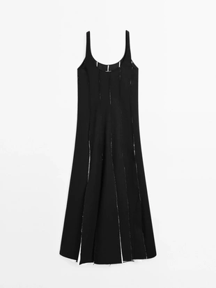 BLACK|6611/530 - Massimo Dutti Длинное платье из льняно-миксовой ткани