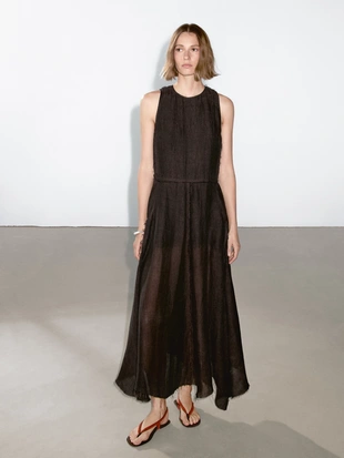 Платье миди из 100% льна с подвязанными краями- Заказать в России