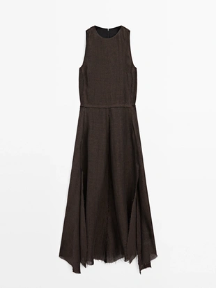 Платье миди из 100% льна с подвязанными краями- Заказать в России