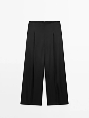BLACK|9137/952 - Massimo Dutti Широкие брюки из атласа - STUDIO