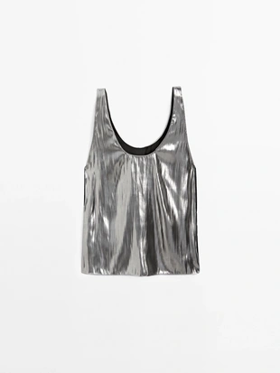 Silver|5163/544 - Massimo Dutti Потоковый металлический топ с бретелями