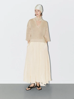 BEIGE|9435/953 - Massimo Dutti Поло свитер с открытым воротником - STUDIO