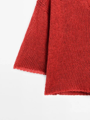 BURNT ORANGE|9742/953 - Massimo Dutti Пуловер с отделкой из ажурного вязания и воротником-стойкой - STUDIO