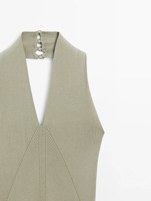 PALE GREEN|9732/953 - Massimo Dutti Боди с галтелью из вязаного материала - STUDIO