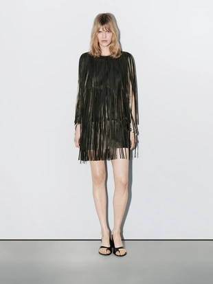 Купить Massimo Dutti Короткое платье из овечьей кожи с оборкой - STUDIO