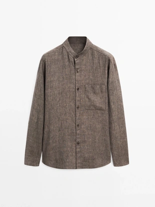 Рубашка OVERSHIRT свободного кроя с стойким воротником- Заказать в России