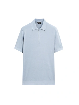 SKY BLUE|0940/201 - Massimo Dutti Поло с воротником-стойкой и застежкой-молнией из хлопка