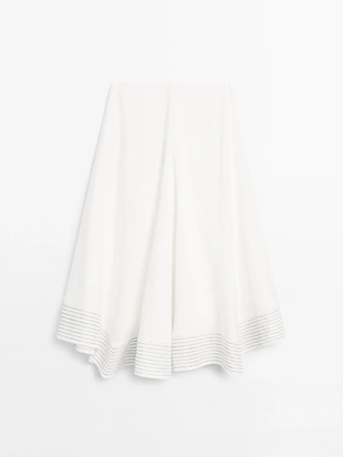 Юбка из льняной смеси с расклешенной юбкой и деталями швов- Заказать в России