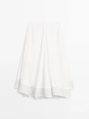 Юбка из льняной смеси с расклешенной юбкой и деталями швов- Заказать в России